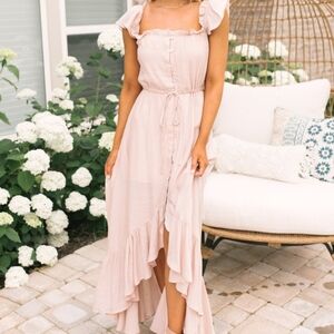 Magnolia Pink Ruffle Asymmetrical Maxi Dress